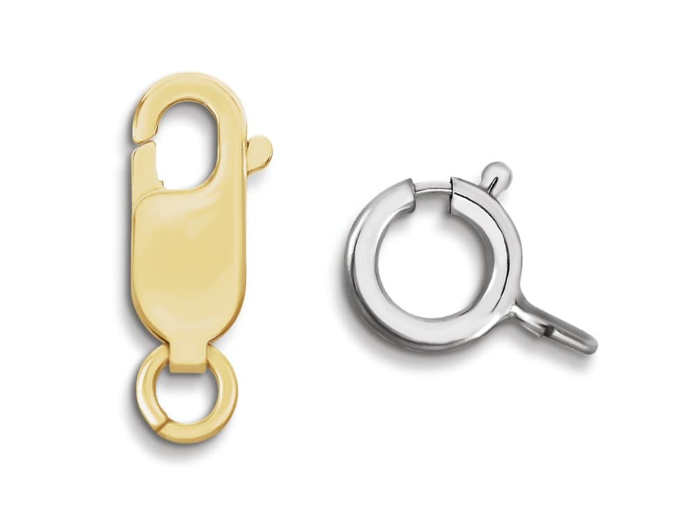 Жълтозлатна омарска закопчалка и сребрист spring ring